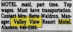 Valley View Motel (Country House) - July 1981 Ad